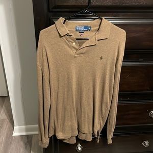 Men’s long sleeve polo by Ralph Lauren light brown